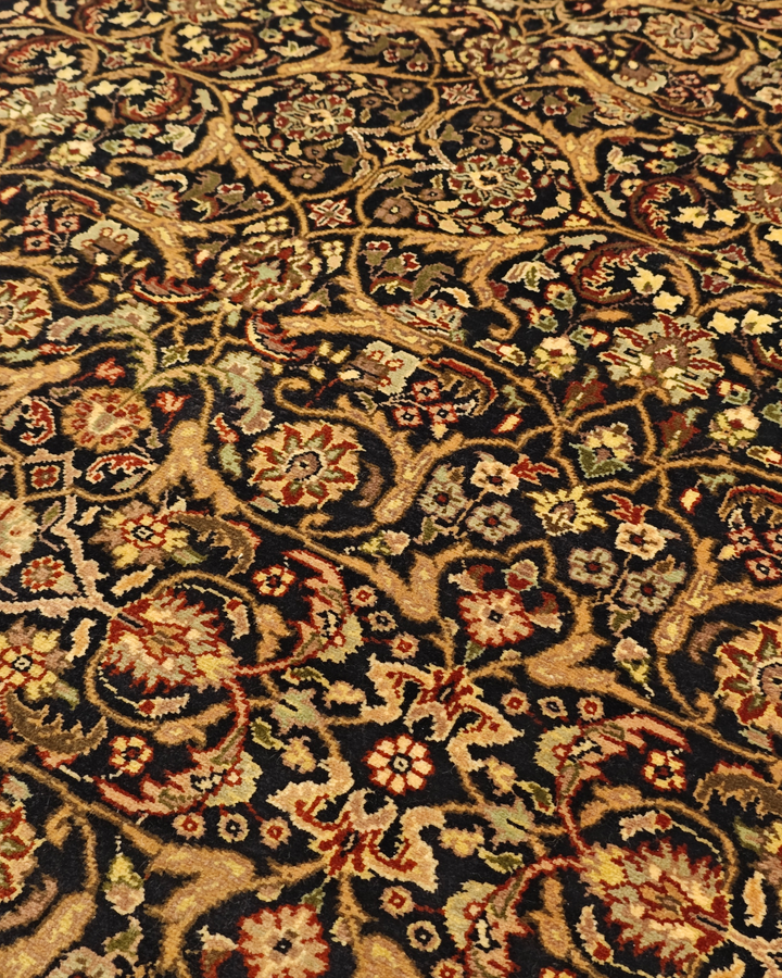 Onyx &amp; Gold All-Over Floral, Hand-Knotted Pakistani Wool Rug