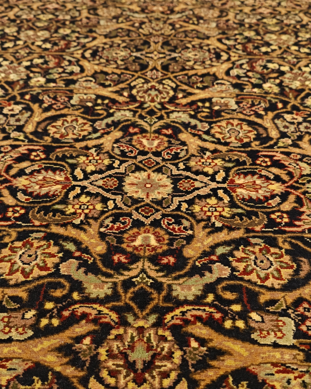 Onyx &amp; Gold All-Over Floral, Hand-Knotted Pakistani Wool Rug