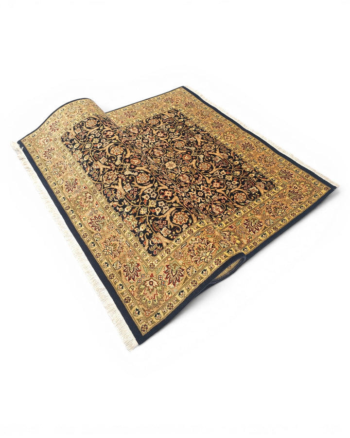 Onyx &amp; Gold All-Over Floral, Hand-Knotted Pakistani Wool Rug