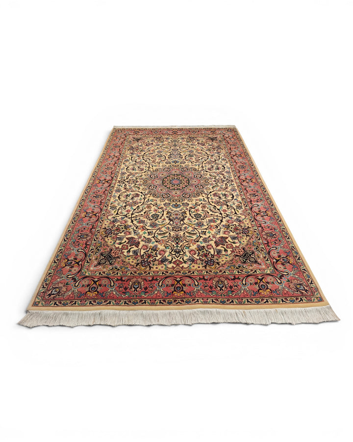 Rose &amp; Ivory Medallion Tabriz, Hand-Knotted Pakistani Wool Rug