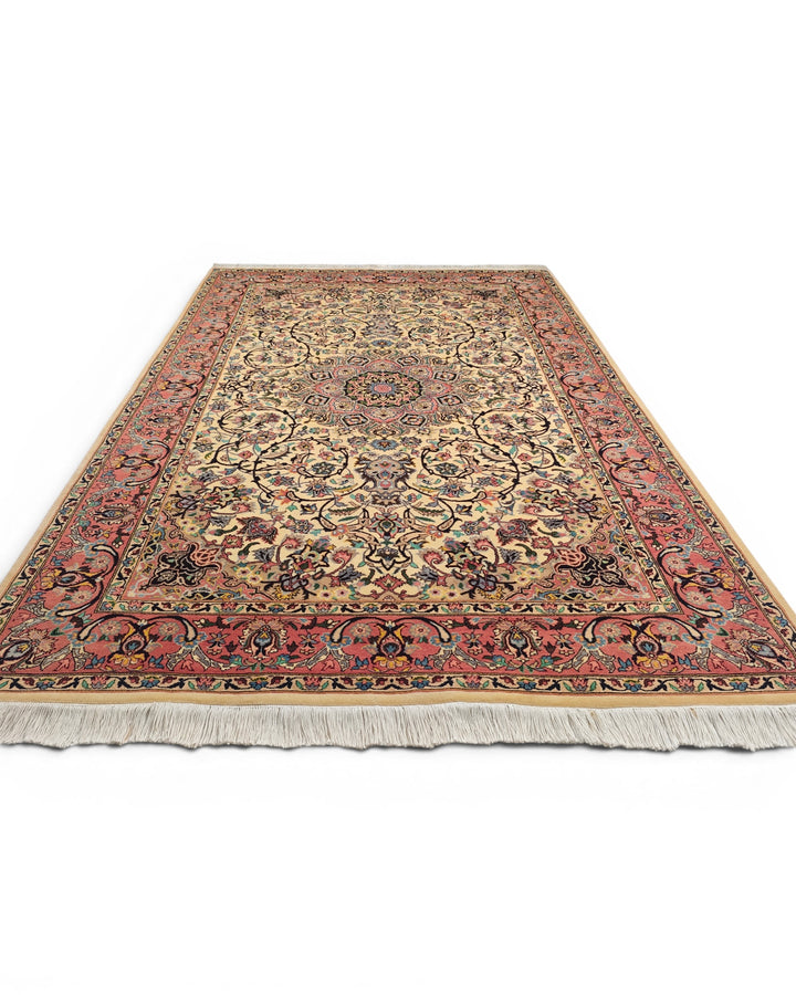 Rose &amp; Ivory Medallion Tabriz, Hand-Knotted Pakistani Wool Rug
