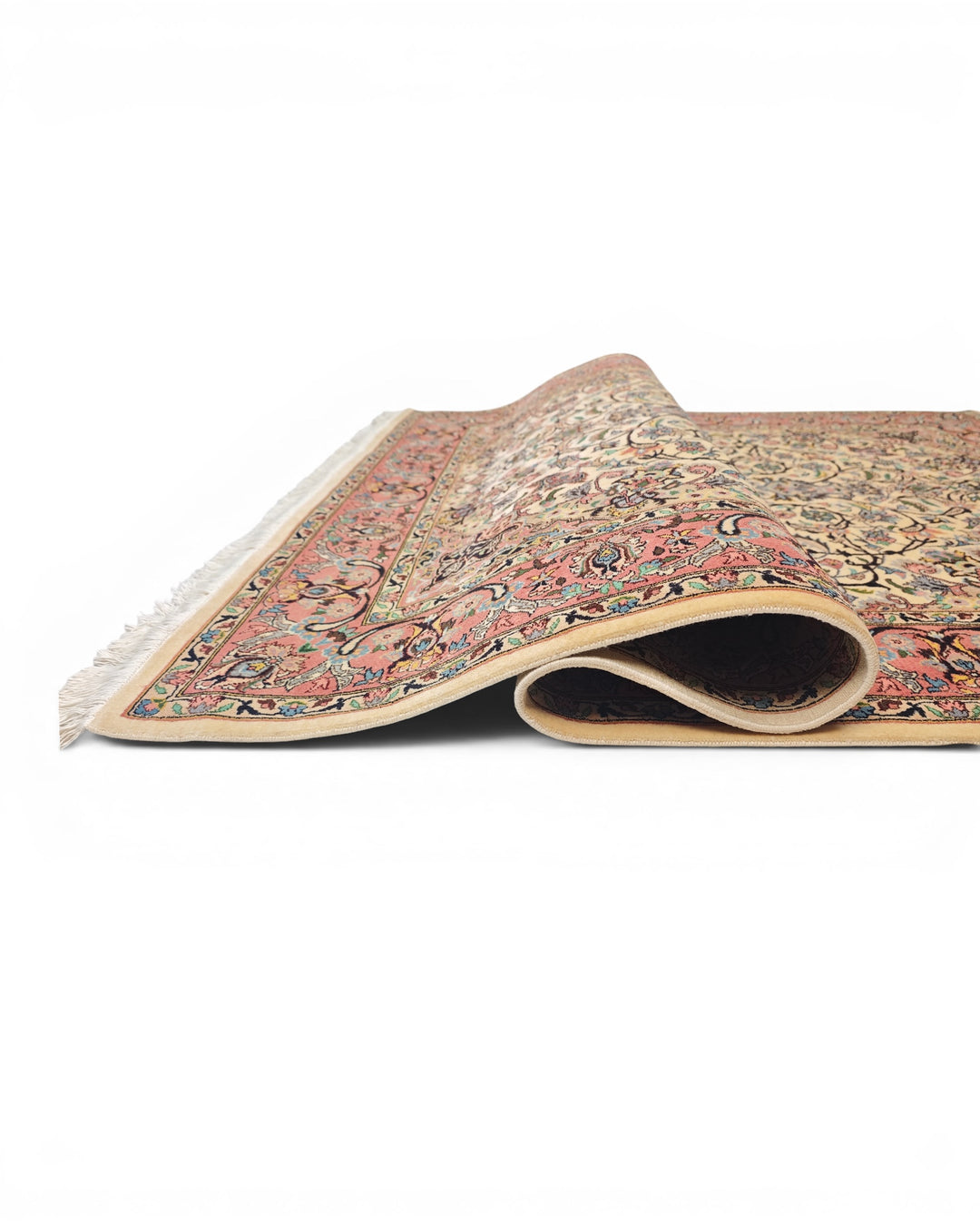 Rose &amp; Ivory Medallion Tabriz, Hand-Knotted Pakistani Wool Rug