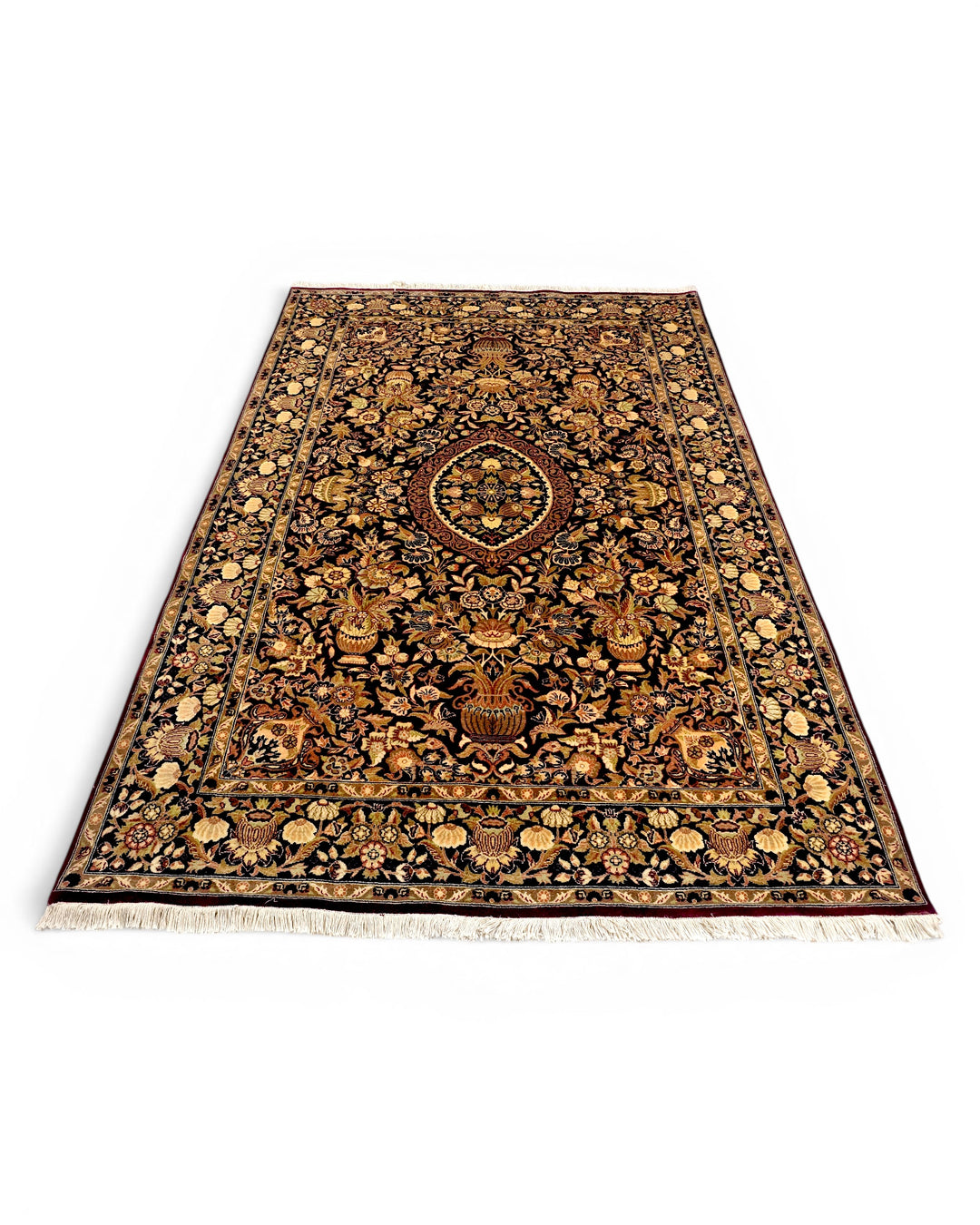 Oxblood Vase Garden Tabriz, Hand-Knotted Pakistani Wool Rug