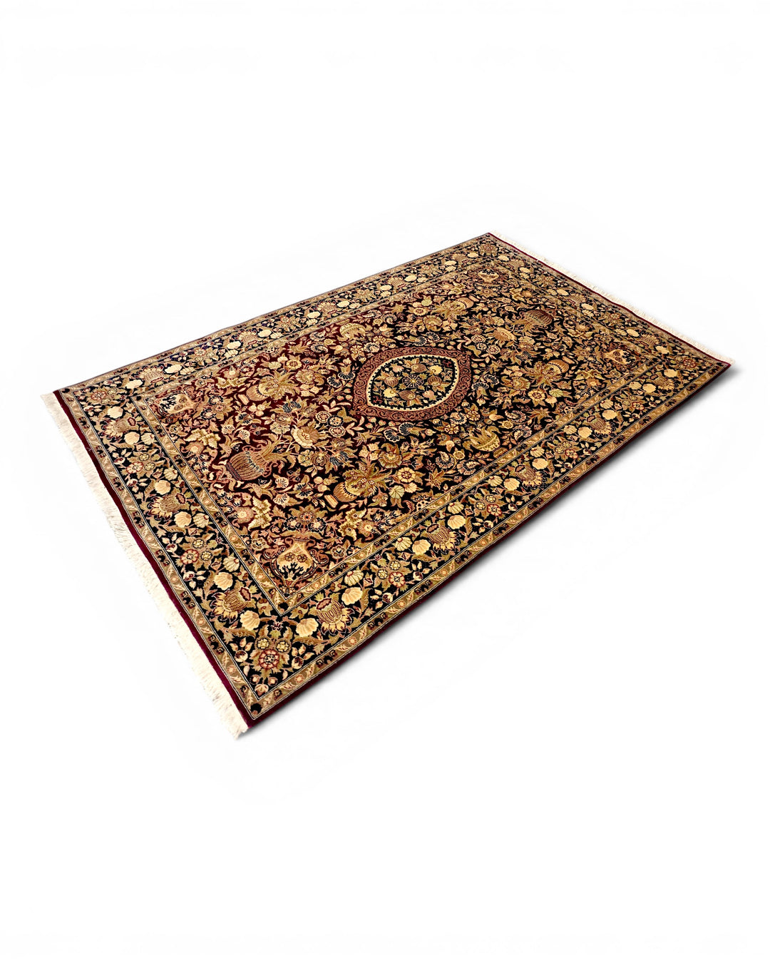 Oxblood Vase Garden Tabriz, Hand-Knotted Pakistani Wool Rug