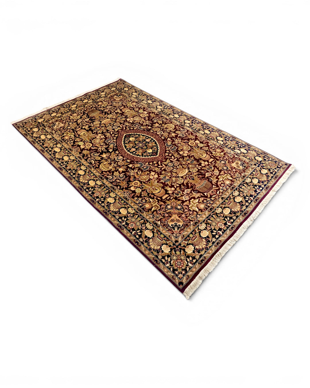 Oxblood Vase Garden Tabriz, Hand-Knotted Pakistani Wool Rug