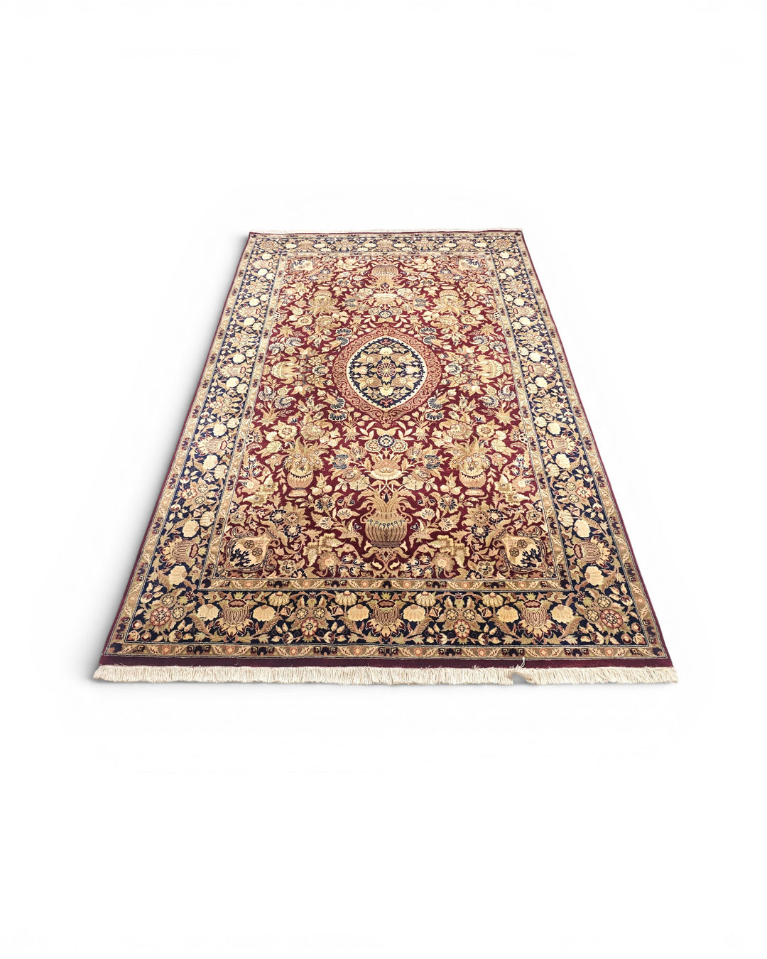 Oxblood Vase Garden Tabriz, Hand-Knotted Pakistani Wool Rug