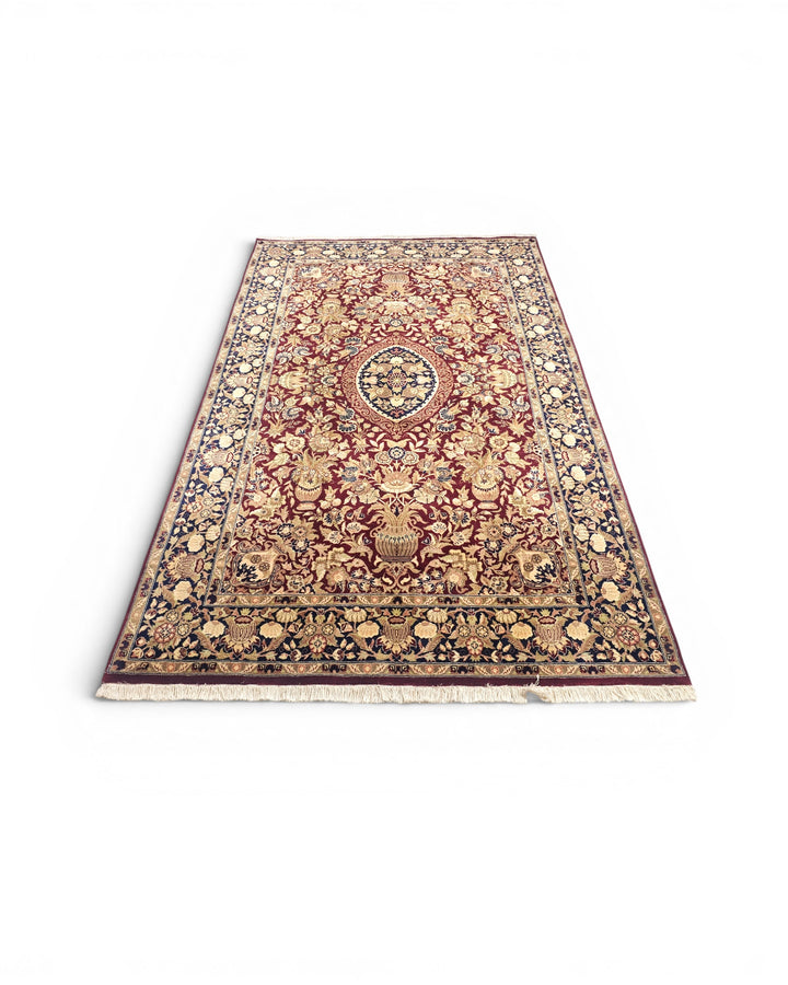 Oxblood Vase Garden Tabriz, Hand-Knotted Pakistani Wool Rug