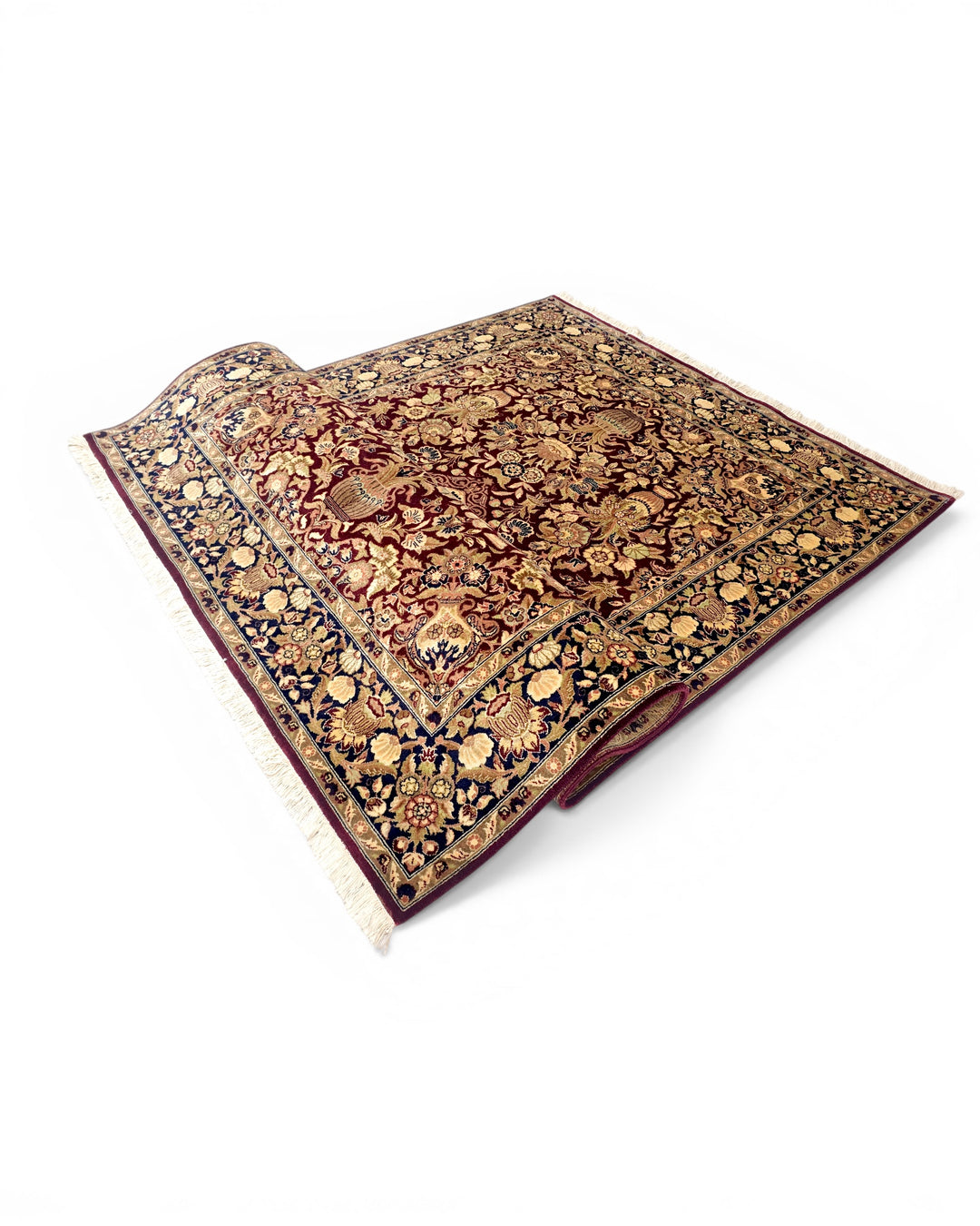 Oxblood Vase Garden Tabriz, Hand-Knotted Pakistani Wool Rug