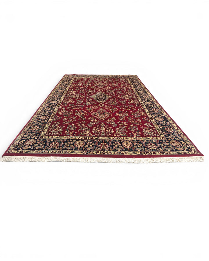Wine &amp; Navy Floral Tabriz, Hand-Knotted Pakistani Wool Rug