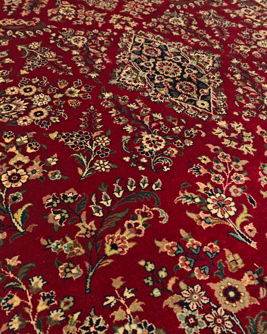Wine &amp; Navy Floral Tabriz, Hand-Knotted Pakistani Wool Rug