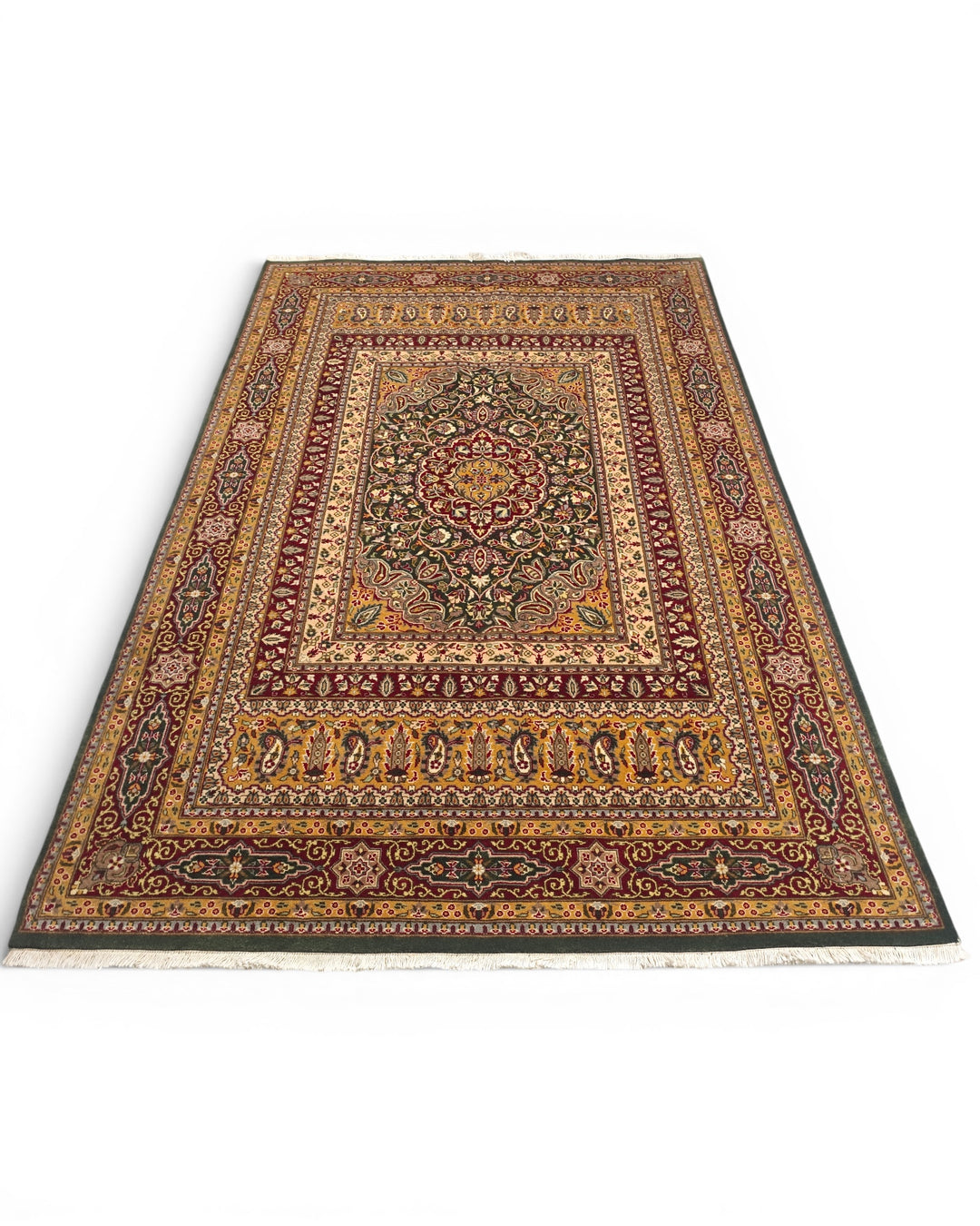 Emerald Medallion Tabriz, Hand-Knotted Pakistani Wool Rug