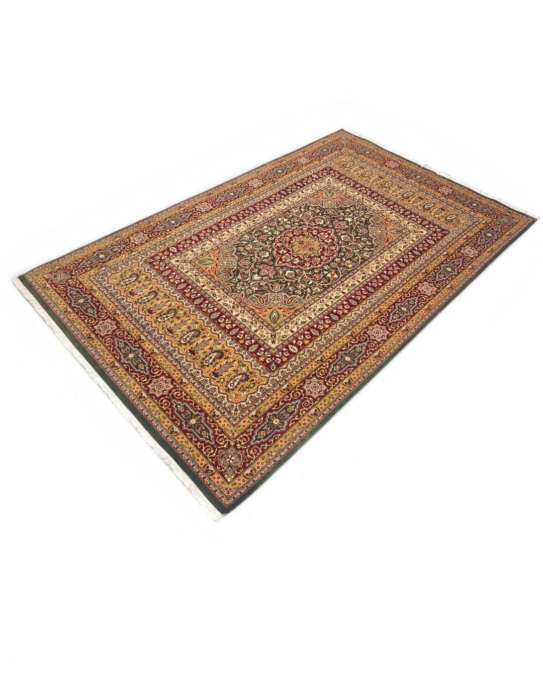 Emerald Medallion Tabriz, Hand-Knotted Pakistani Wool Rug