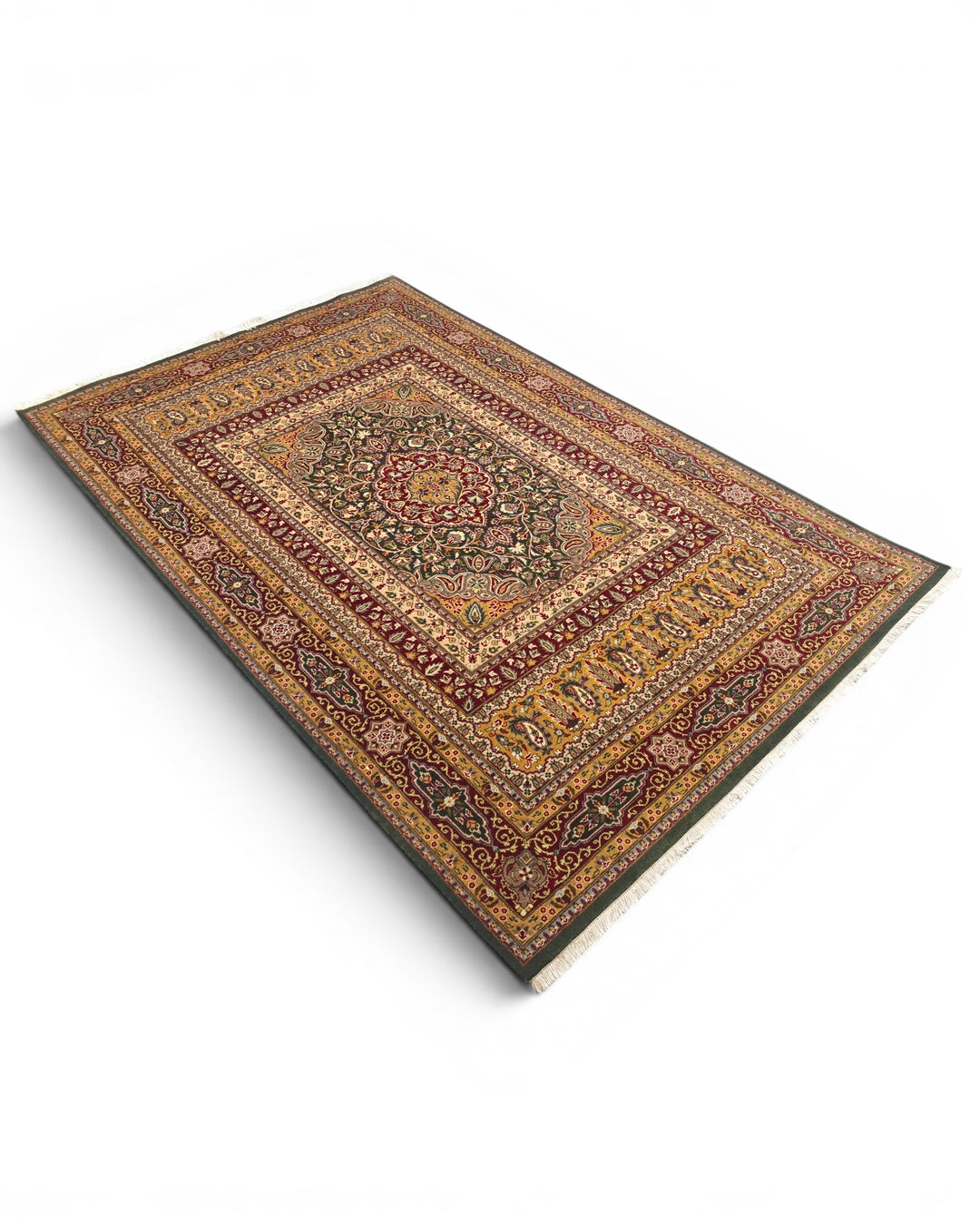 Emerald Medallion Tabriz, Hand-Knotted Pakistani Wool Rug
