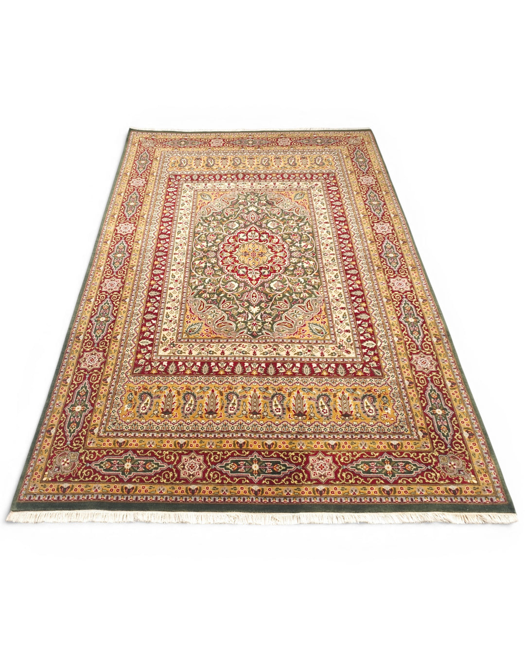 Emerald Medallion Tabriz, Hand-Knotted Pakistani Wool Rug