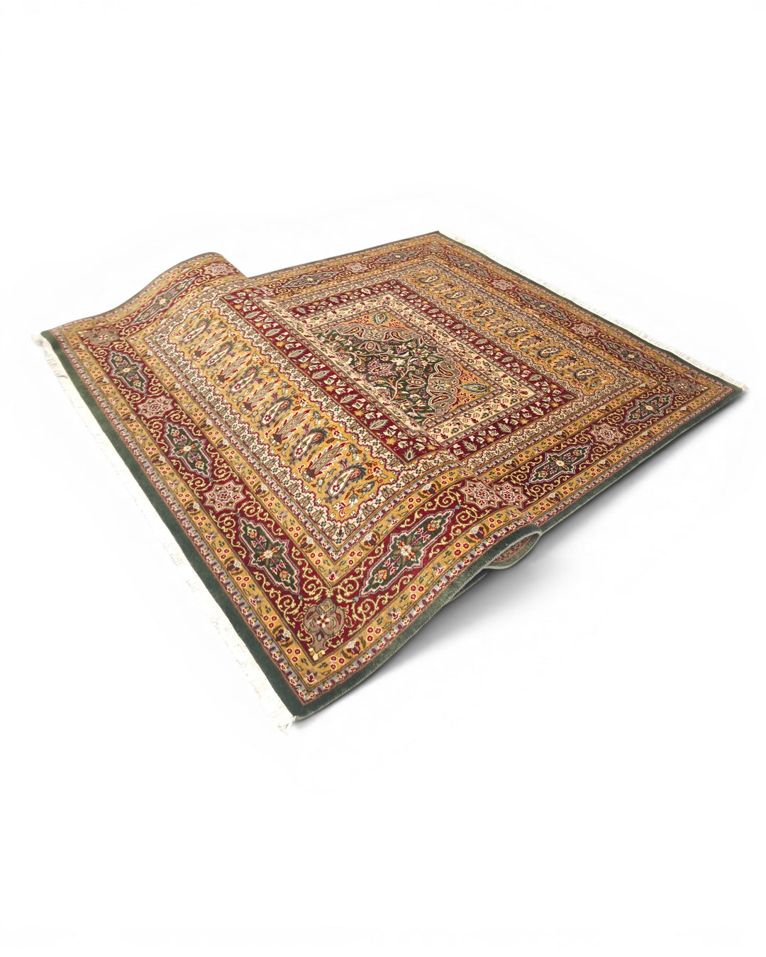 Emerald Medallion Tabriz, Hand-Knotted Pakistani Wool Rug