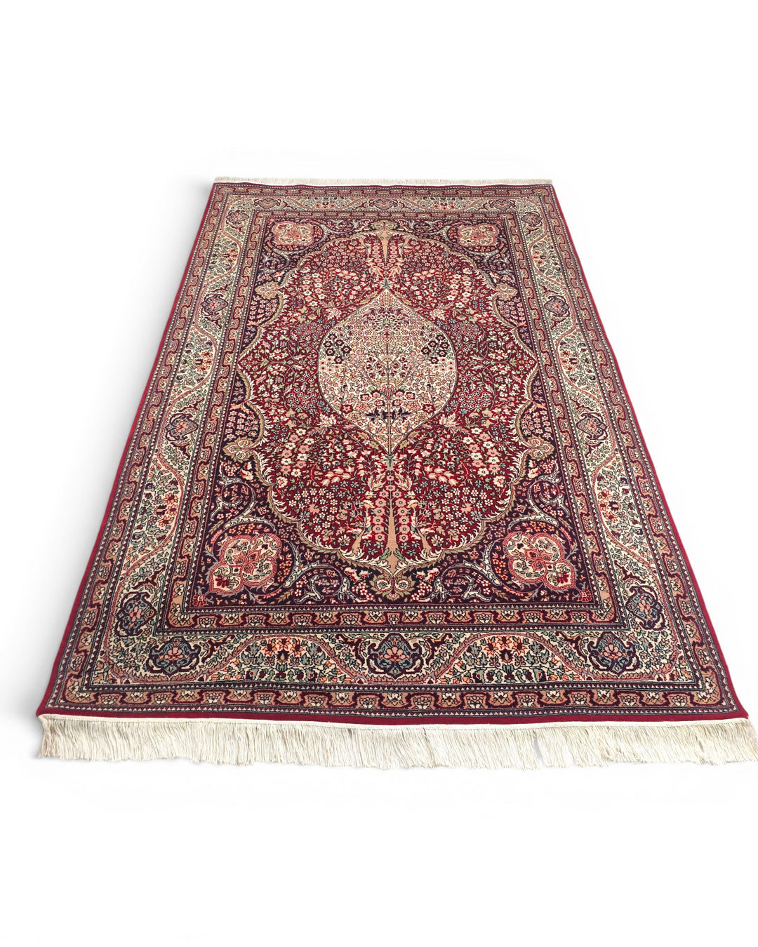 Ruby Medallion Tabriz, Hand-Knotted Pakistani Wool Rug