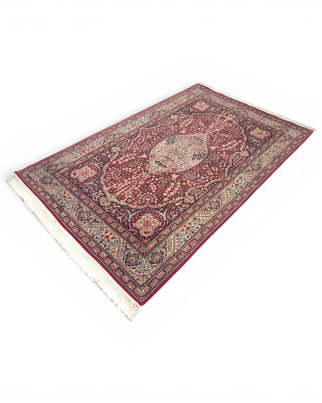 Ruby Medallion Tabriz, Hand-Knotted Pakistani Wool Rug