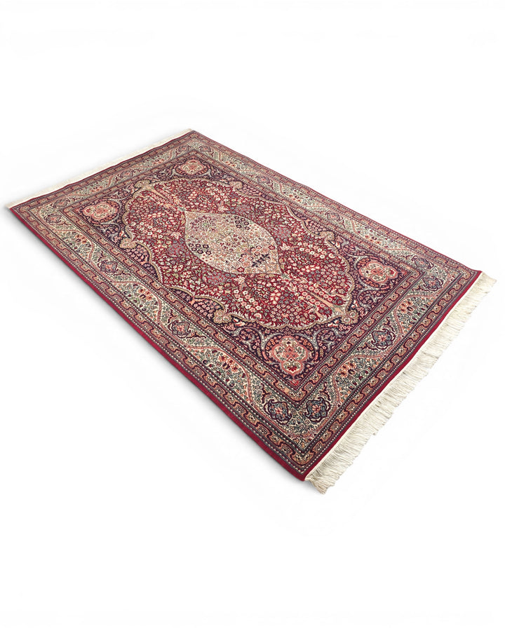 Ruby Medallion Tabriz, Hand-Knotted Pakistani Wool Rug