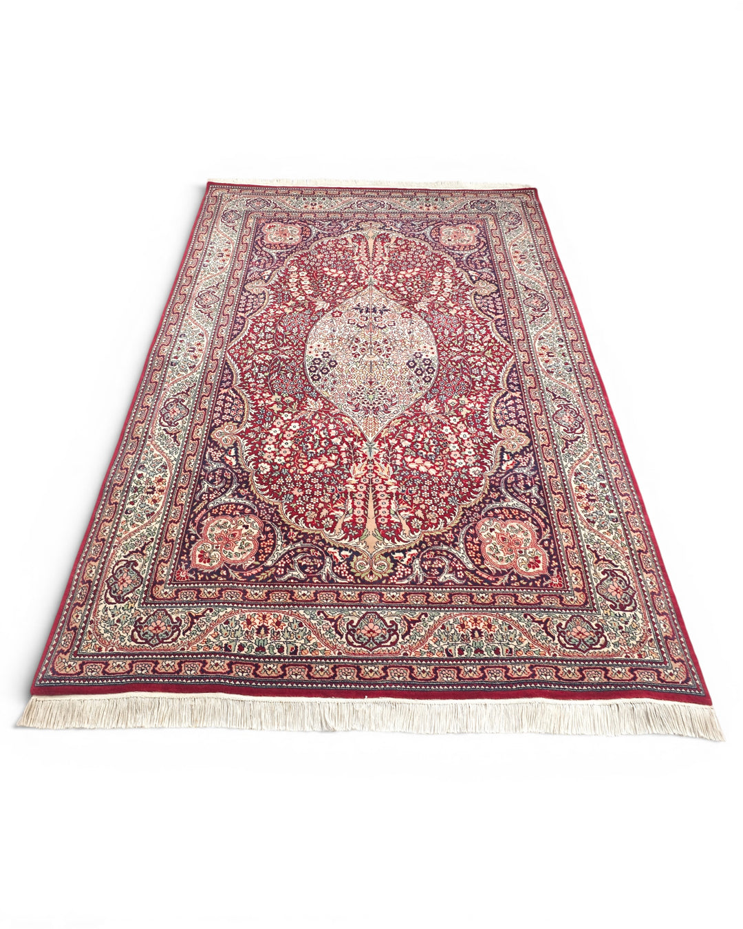 Ruby Medallion Tabriz, Hand-Knotted Pakistani Wool Rug