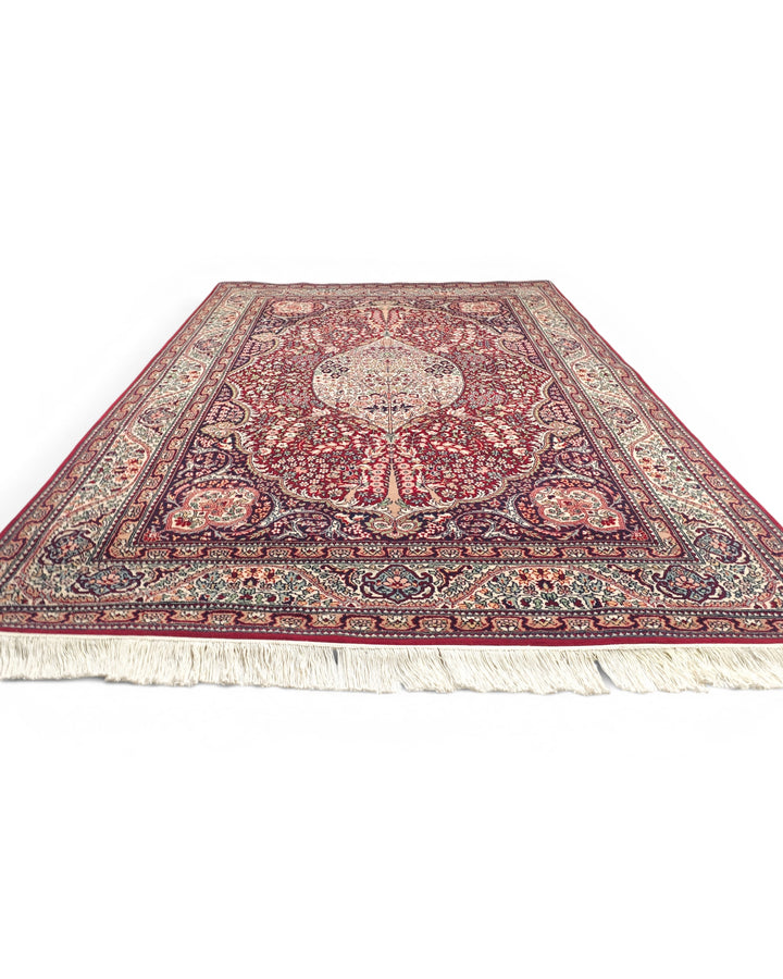 Ruby Medallion Tabriz, Hand-Knotted Pakistani Wool Rug