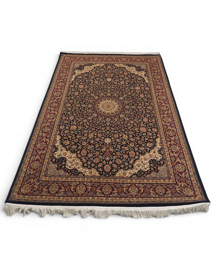 Obsidian &amp; Claret Medallion Tabriz, Hand-Knotted Pakistani Wool Rug