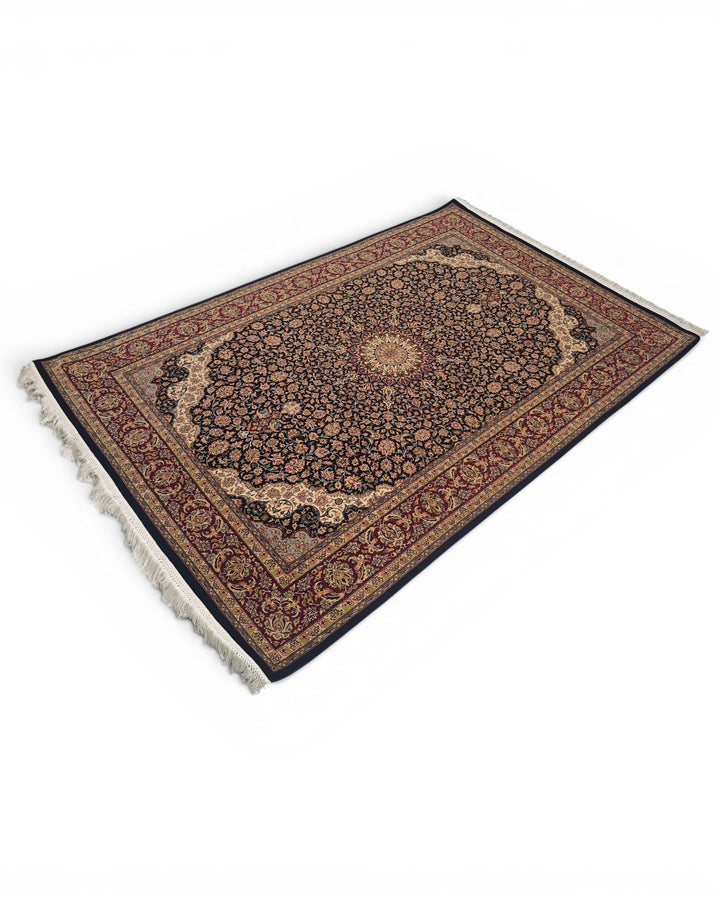 Obsidian &amp; Claret Medallion Tabriz, Hand-Knotted Pakistani Wool Rug