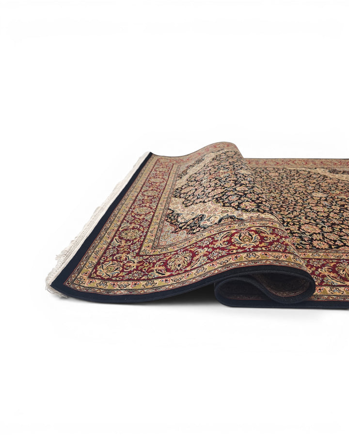 Obsidian &amp; Claret Medallion Tabriz, Hand-Knotted Pakistani Wool Rug