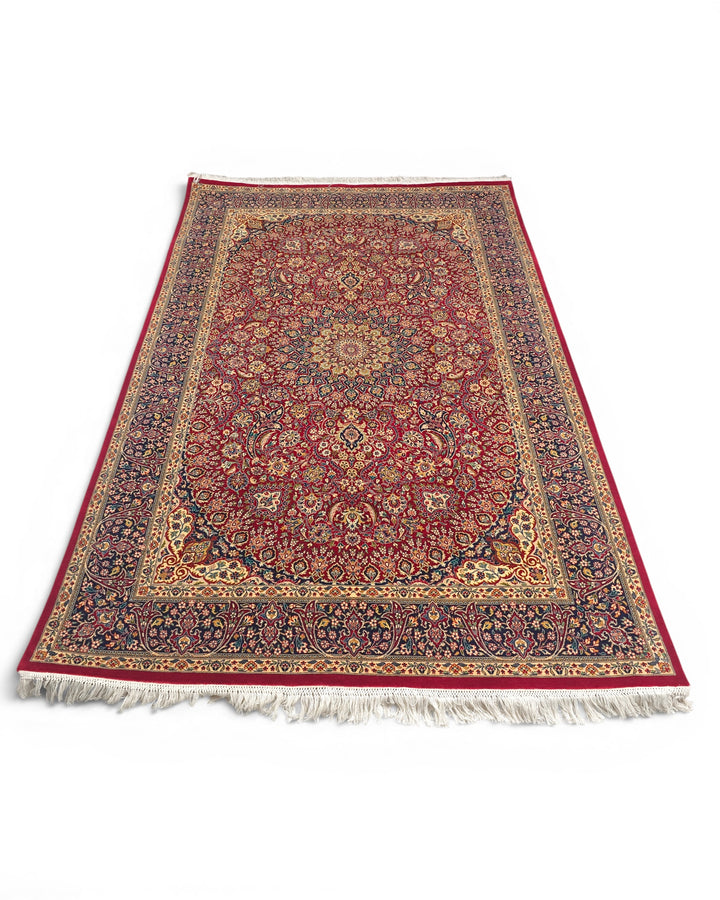 Garnet &amp; Navy Medallion Tabriz, Hand-Knotted Pakistani Wool Rug
