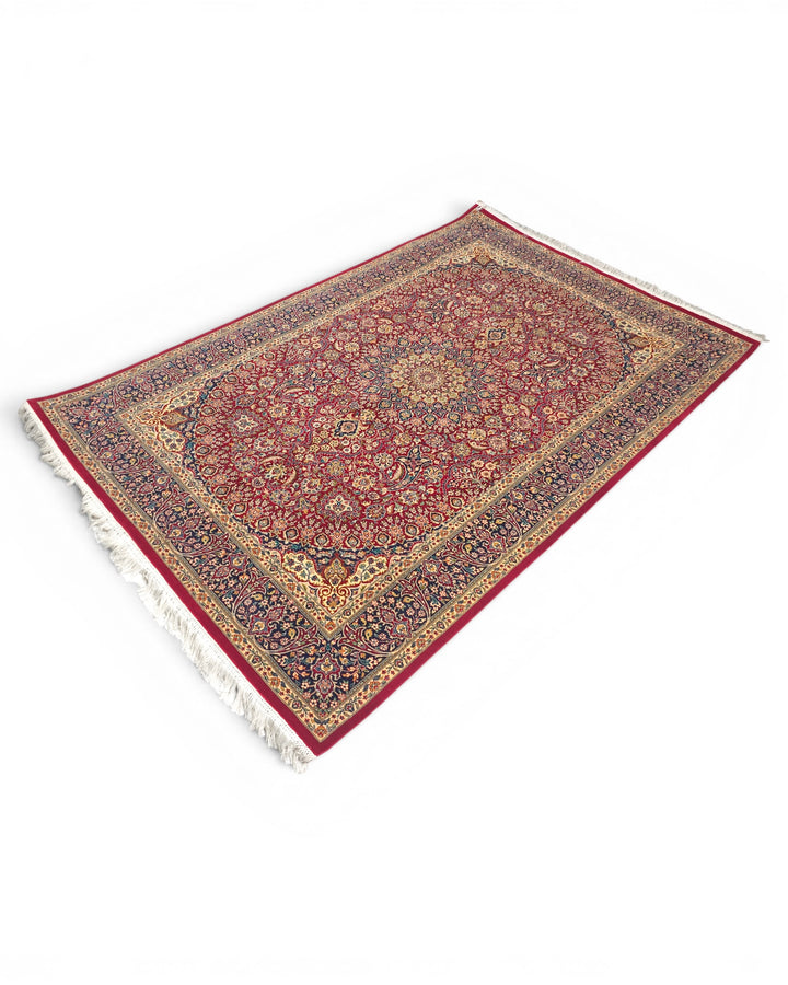 Garnet &amp; Navy Medallion Tabriz, Hand-Knotted Pakistani Wool Rug
