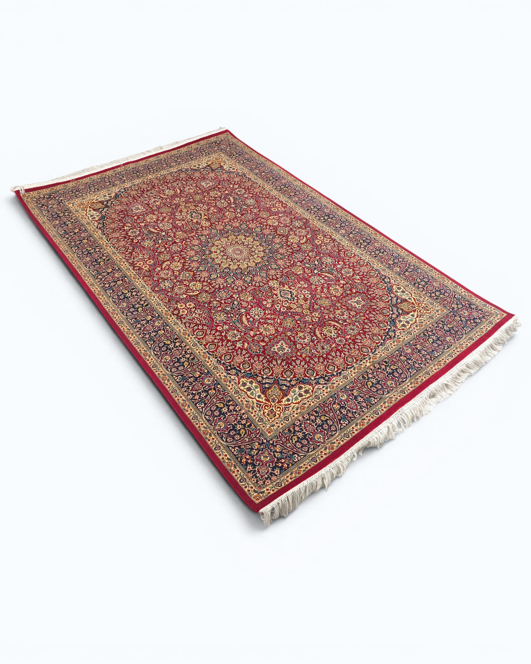Garnet &amp; Navy Medallion Tabriz, Hand-Knotted Pakistani Wool Rug