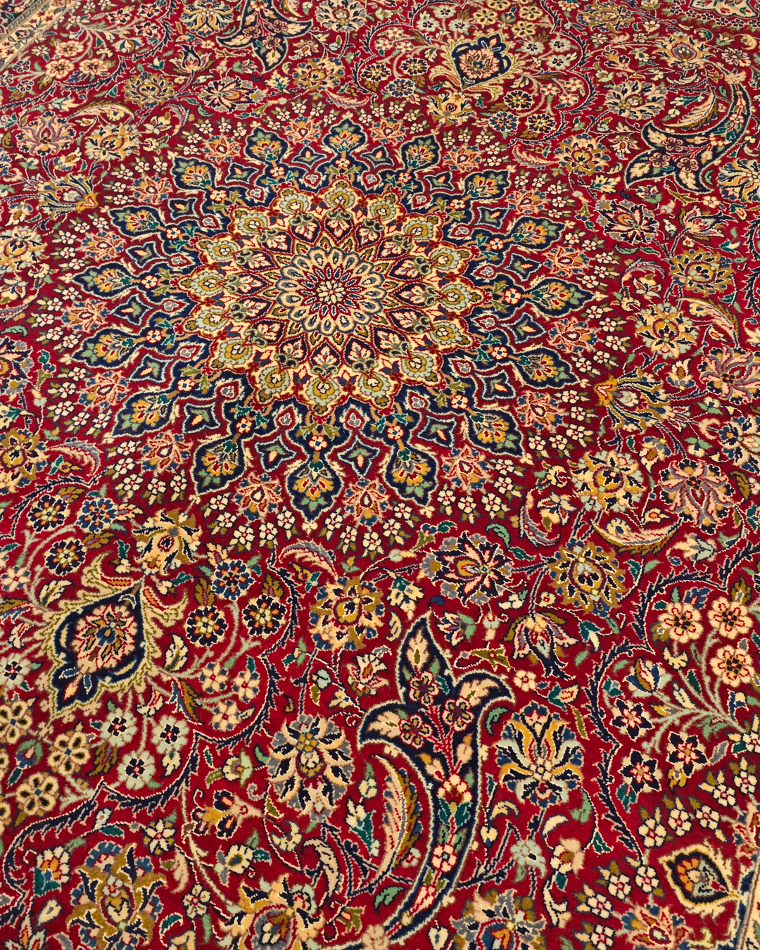 Garnet &amp; Navy Medallion Tabriz, Hand-Knotted Pakistani Wool Rug