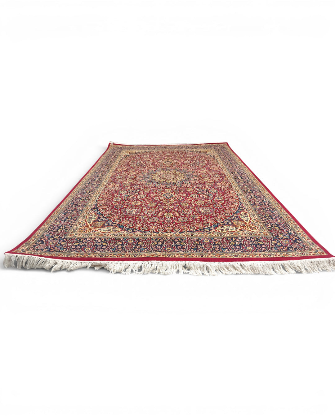 Garnet &amp; Navy Medallion Tabriz, Hand-Knotted Pakistani Wool Rug