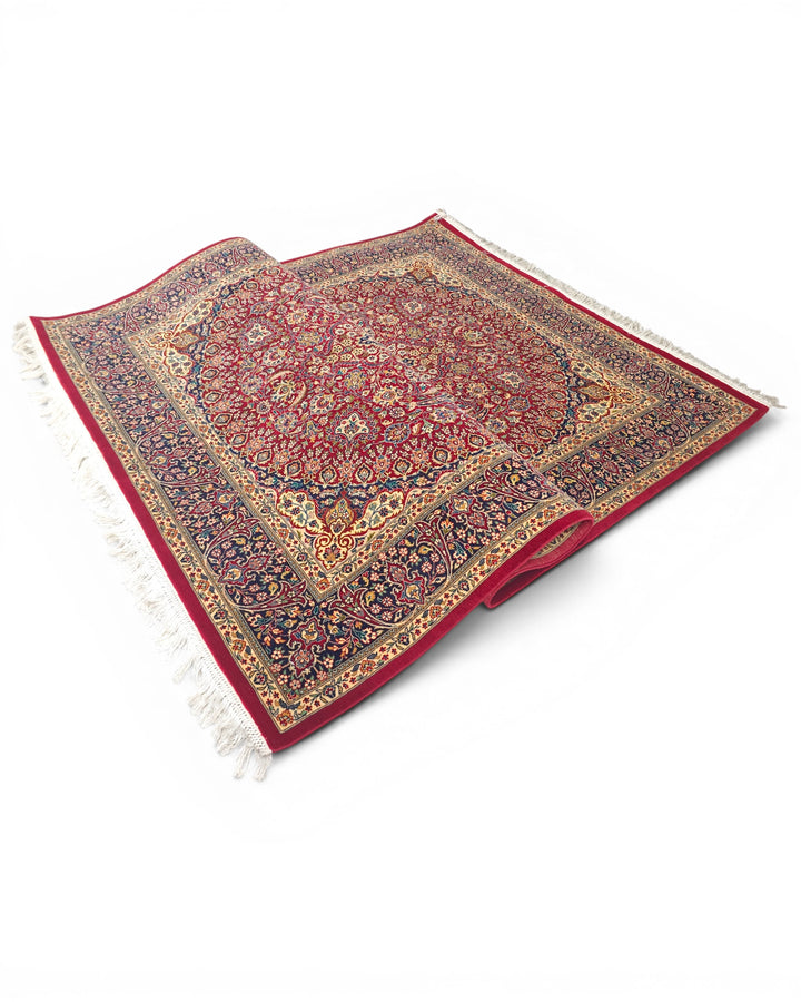 Garnet &amp; Navy Medallion Tabriz, Hand-Knotted Pakistani Wool Rug