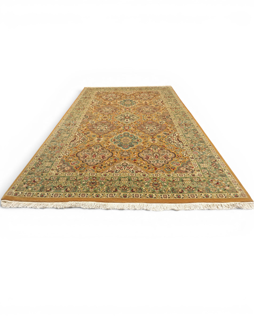 Honey &amp; Sage Garden Panel, Hand-Knotted Pakistani Wool Rug