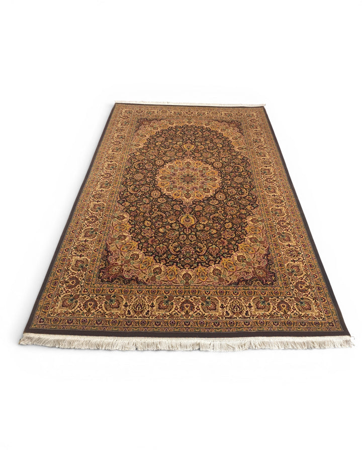 Espresso &amp; Gold Medallion, Hand-Knotted Pakistani Wool Rug