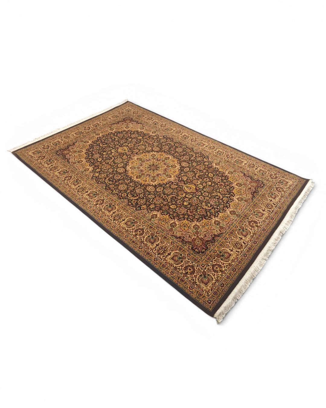 Espresso &amp; Gold Medallion, Hand-Knotted Pakistani Wool Rug