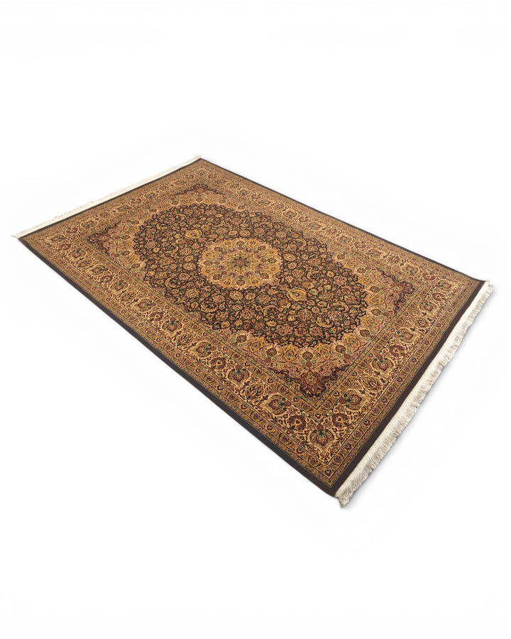 Espresso &amp; Gold Medallion, Hand-Knotted Pakistani Wool Rug