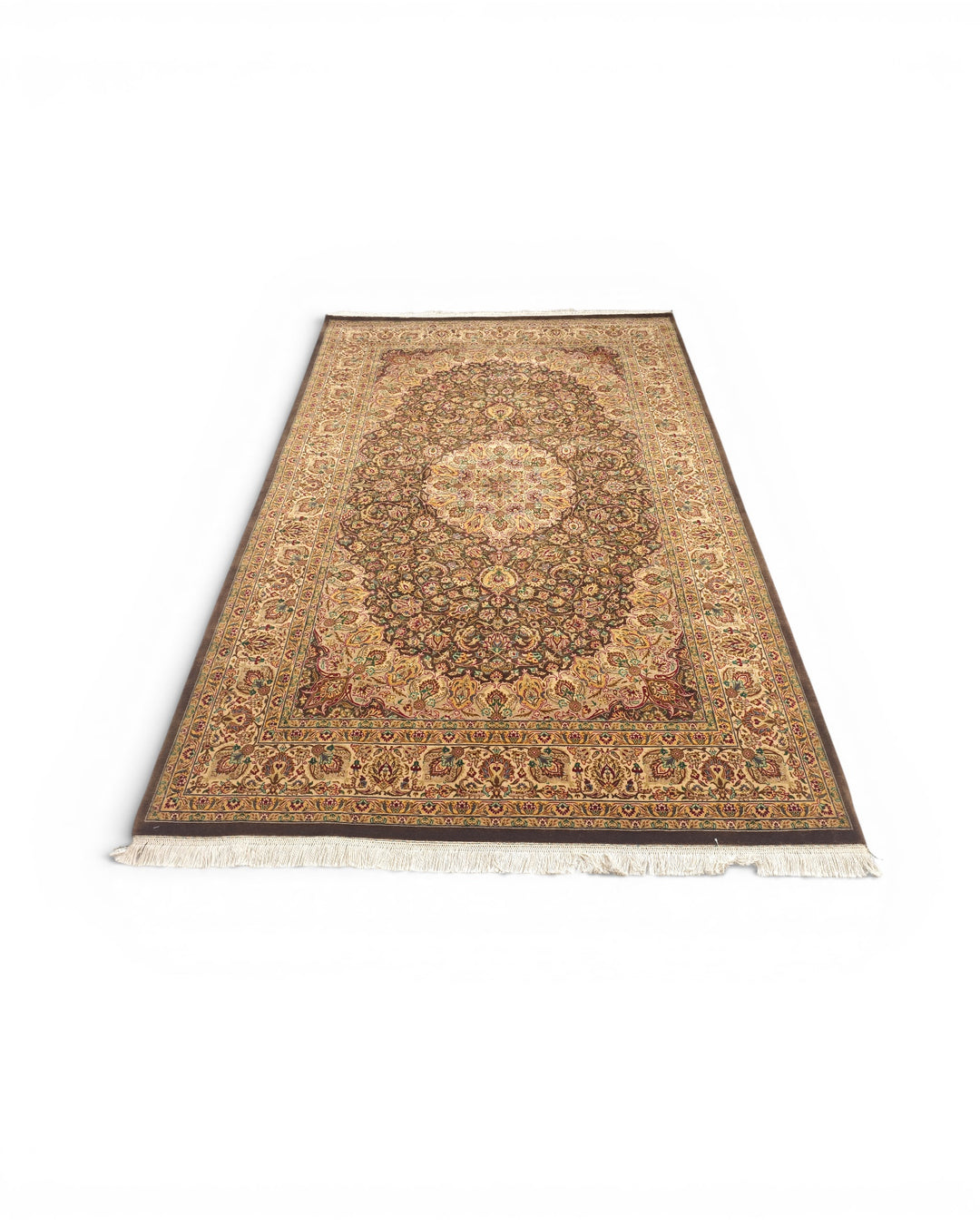 Espresso &amp; Gold Medallion, Hand-Knotted Pakistani Wool Rug