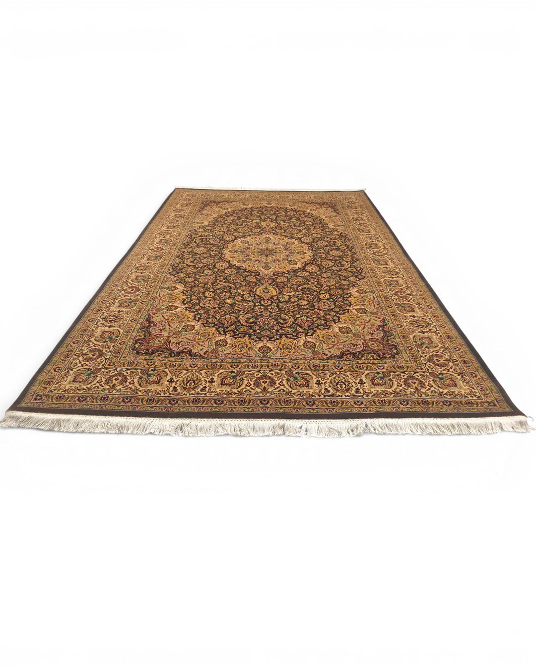 Espresso &amp; Gold Medallion, Hand-Knotted Pakistani Wool Rug