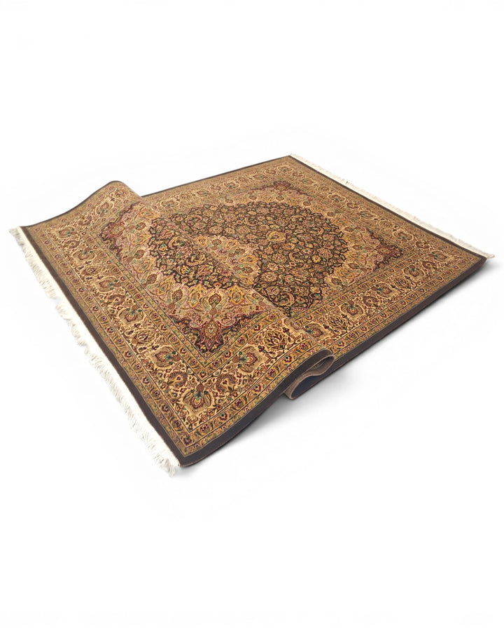 Espresso &amp; Gold Medallion, Hand-Knotted Pakistani Wool Rug