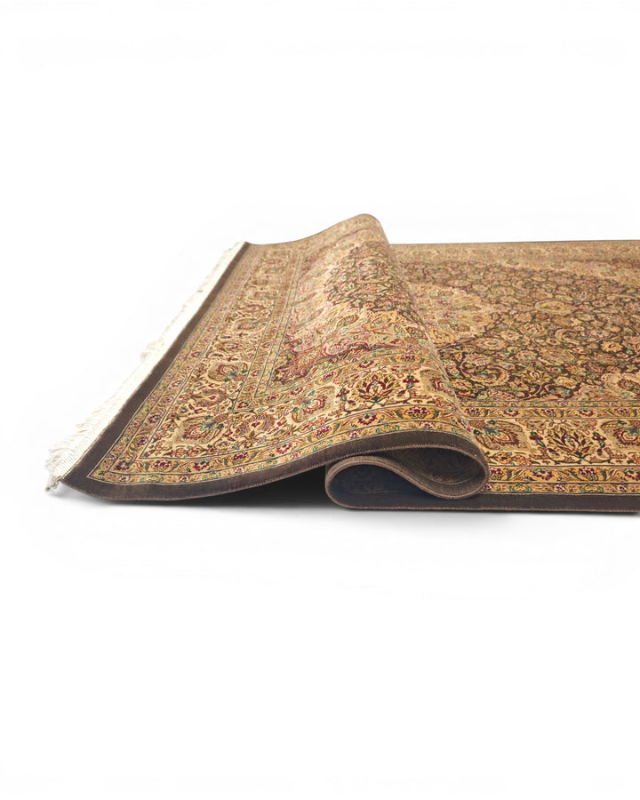 Espresso &amp; Gold Medallion, Hand-Knotted Pakistani Wool Rug