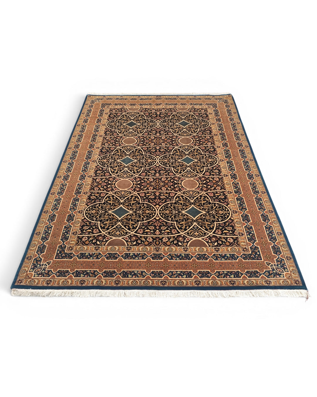 Camel Arabesque Lattice, Hand-Knotted Pakistani Wool Rug