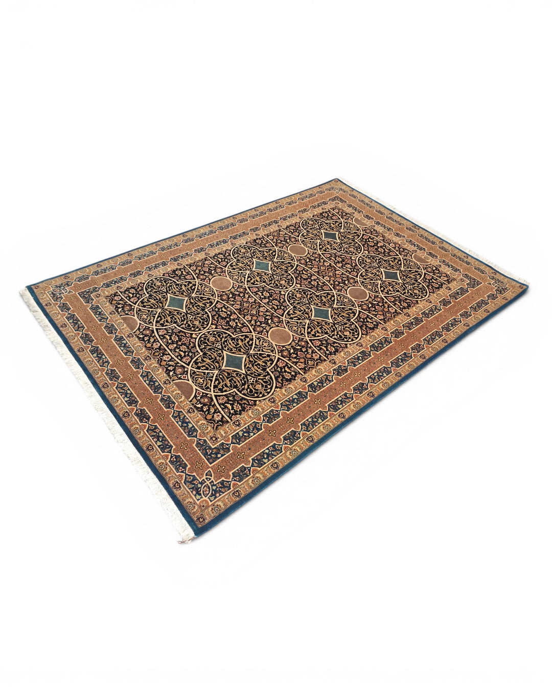 Camel Arabesque Lattice, Hand-Knotted Pakistani Wool Rug