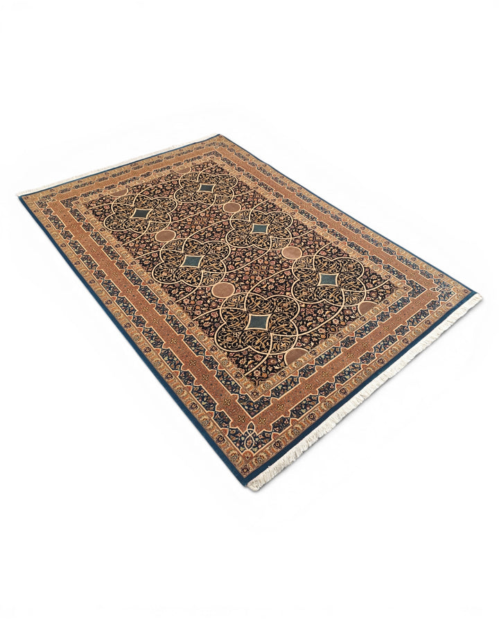 Camel Arabesque Lattice, Hand-Knotted Pakistani Wool Rug