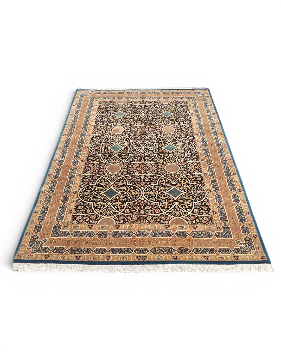 Camel Arabesque Lattice, Hand-Knotted Pakistani Wool Rug