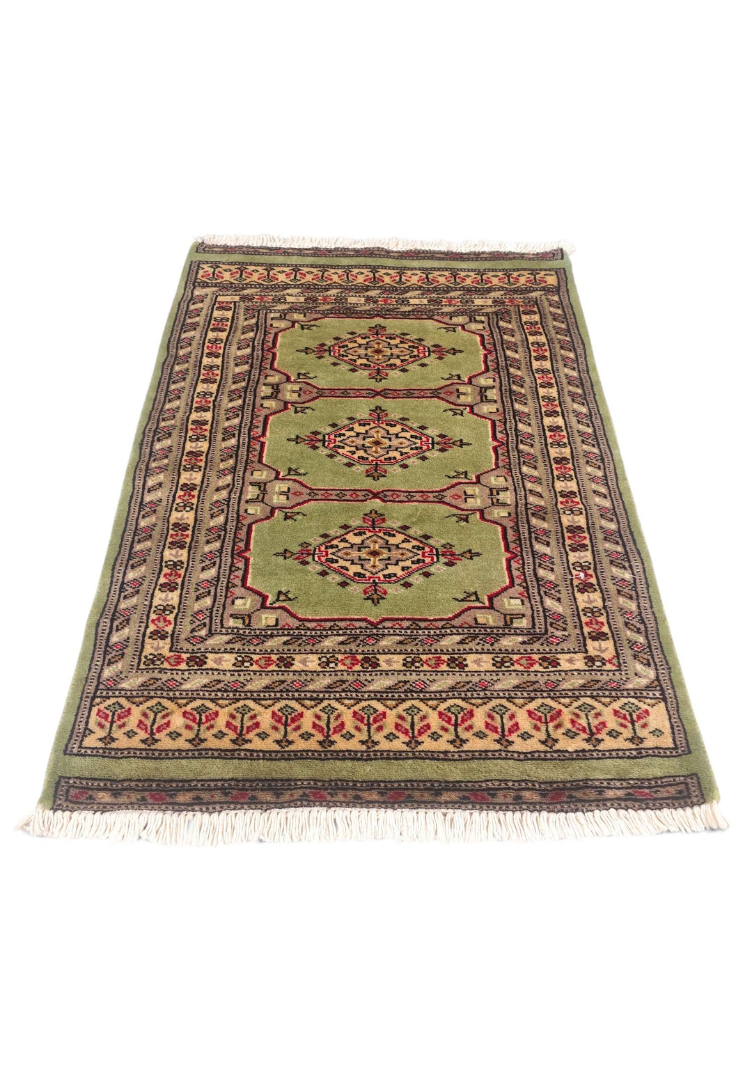 Olive Green and Gold Kazak Triple Medallion, Hand-Knotted Wool Rug
