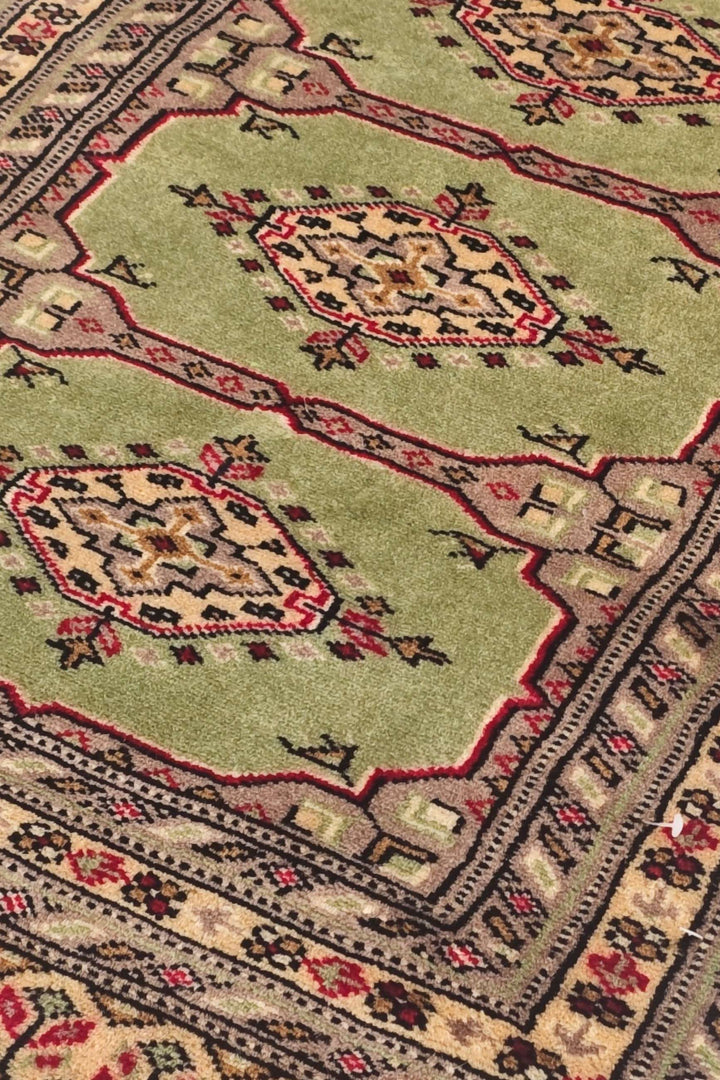 Olive Green and Gold Kazak Triple Medallion, Hand-Knotted Wool Rug