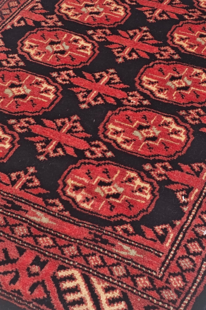 Espresso and Brick Red Turkmen Gül Bokhara, Hand-Knotted Wool Rug