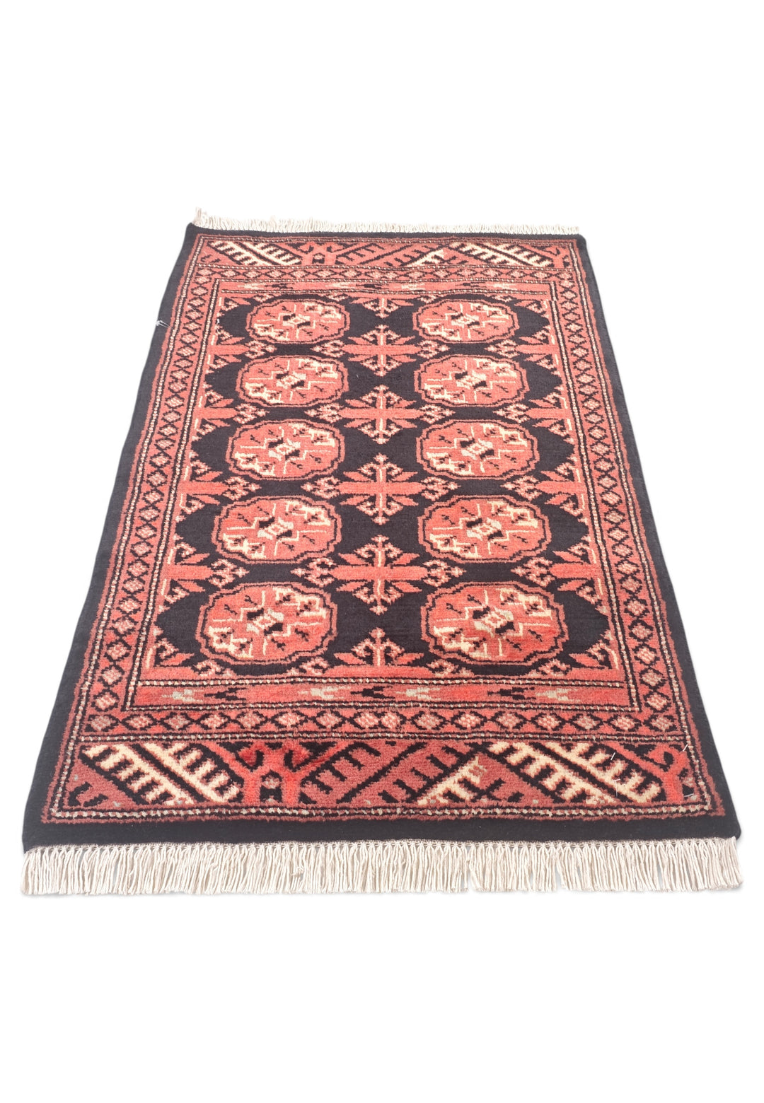 Espresso and Brick Red Turkmen Gül Bokhara, Hand-Knotted Wool Rug