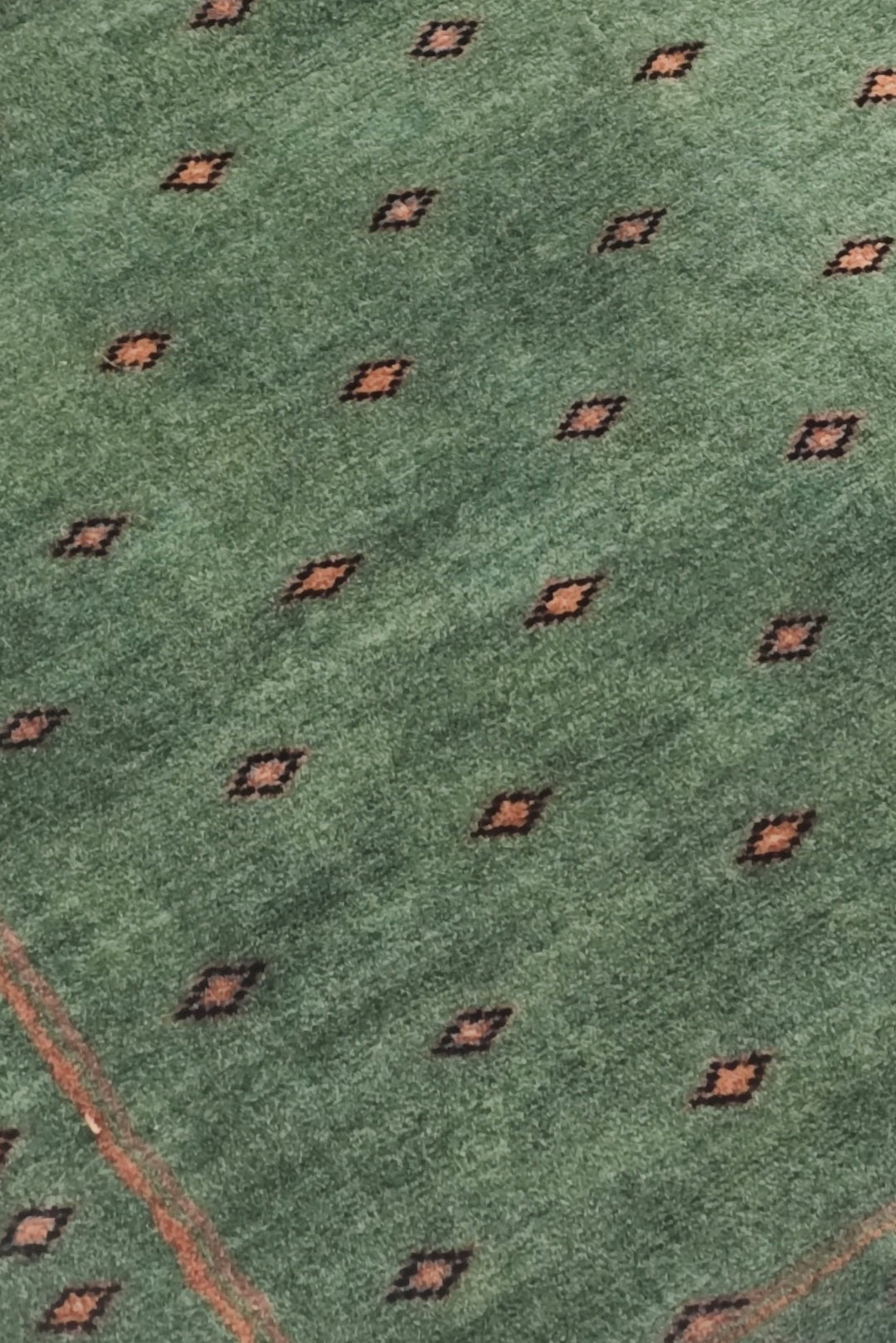 Sage Green and Brown Dot-Grid, Hand-Knotted Wool Rug